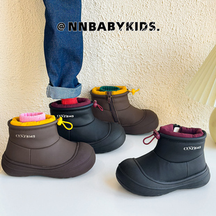 儿童防水雪地靴冬季保暖男女童加绒加厚短靴中大童大头丑萌棉靴潮