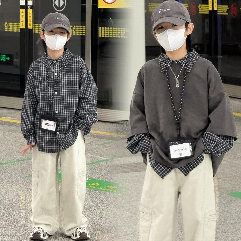 2025新款真两件套衬衫韩版帅气