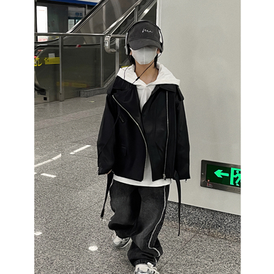 奶油布丁男童秋冬皮衣夹克