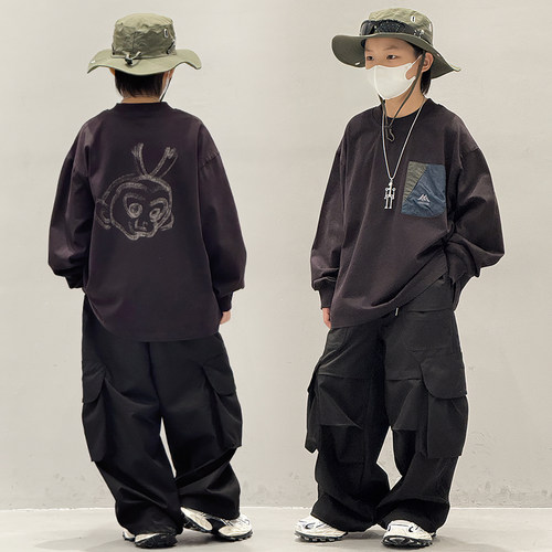 男童长袖T恤春秋款圆领套头衫2025新款儿童男孩洋气卫衣打底衫潮