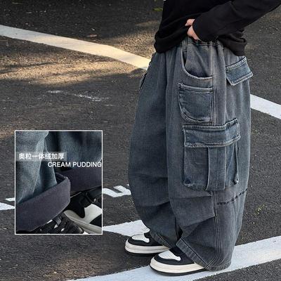 男童帅气牛仔工装裤加绒