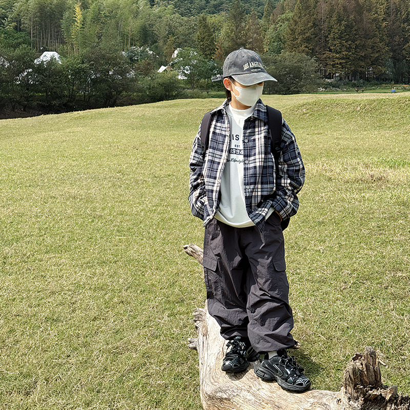 男童棉外套2025新款儿童户外上衣格子夹棉衬衫胖宝宝日系加厚衬衣