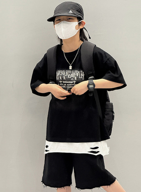 男童短袖t恤2025新款夏装儿童帅气上衣夏季薄款纯棉宽松黑色体恤