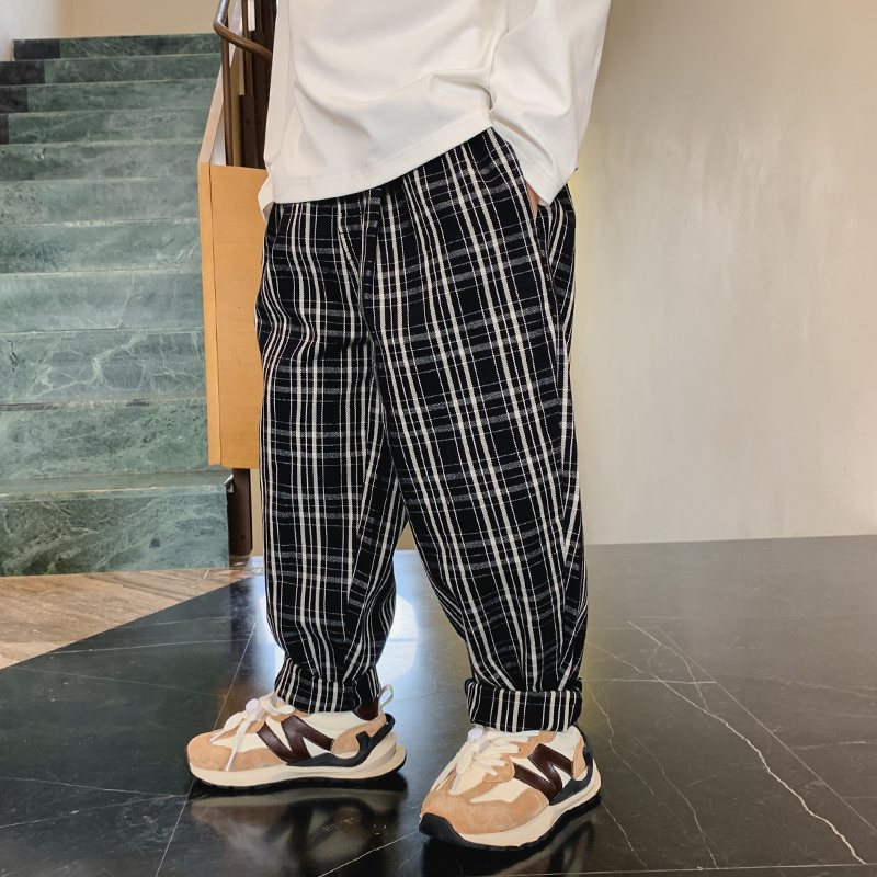 奶油布丁秋季格子休闲裤