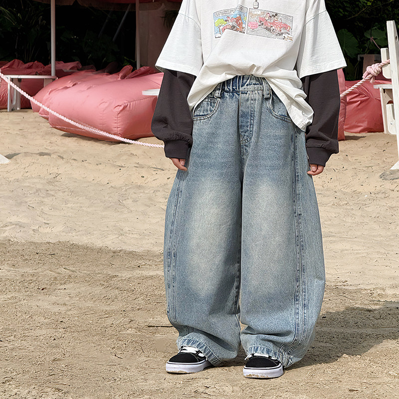 儿童牛仔裤子男童阔腿裤春秋季2026新中大童宽松长裤胖宝宝休闲裤