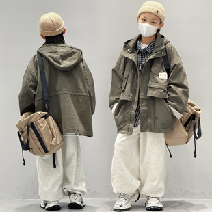 上衣男孩秋季 男童外套春秋款 2025新款 儿童秋装 夹克潮痞帅 连帽工装