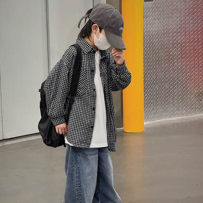 男童格子衬衫长袖2026新款春装儿童洋气衬衣外套胖宝宝上衣春秋季