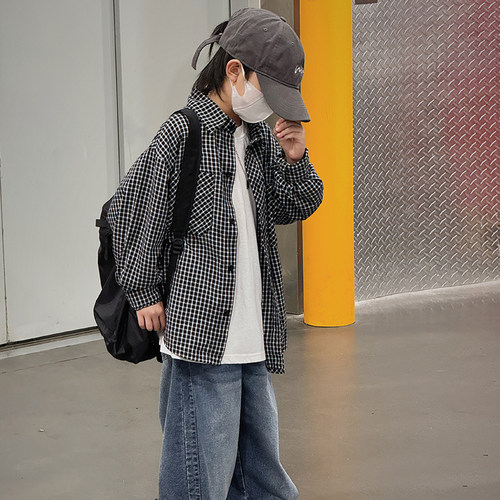 男童格子衬衫长袖2026新款春装儿童洋气衬衣外套胖宝宝上衣春秋季