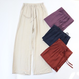春秋百搭舒适直筒裤 早春女士高腰垂感阔腿裤 轻便透气麻料休闲裤