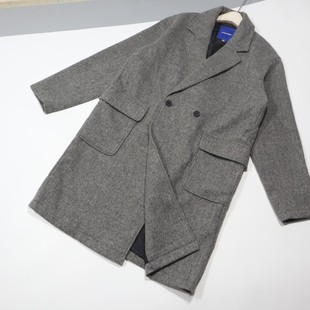 百搭气质毛呢大衣女长款 双排扣翻领时尚 外套 外套S码 春秋女款