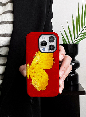 新款红色半边金蝶适用苹果16Promax潮牌二合一手机壳15Promax小众磨砂14小众高级感软壳xsmax防摔78plus