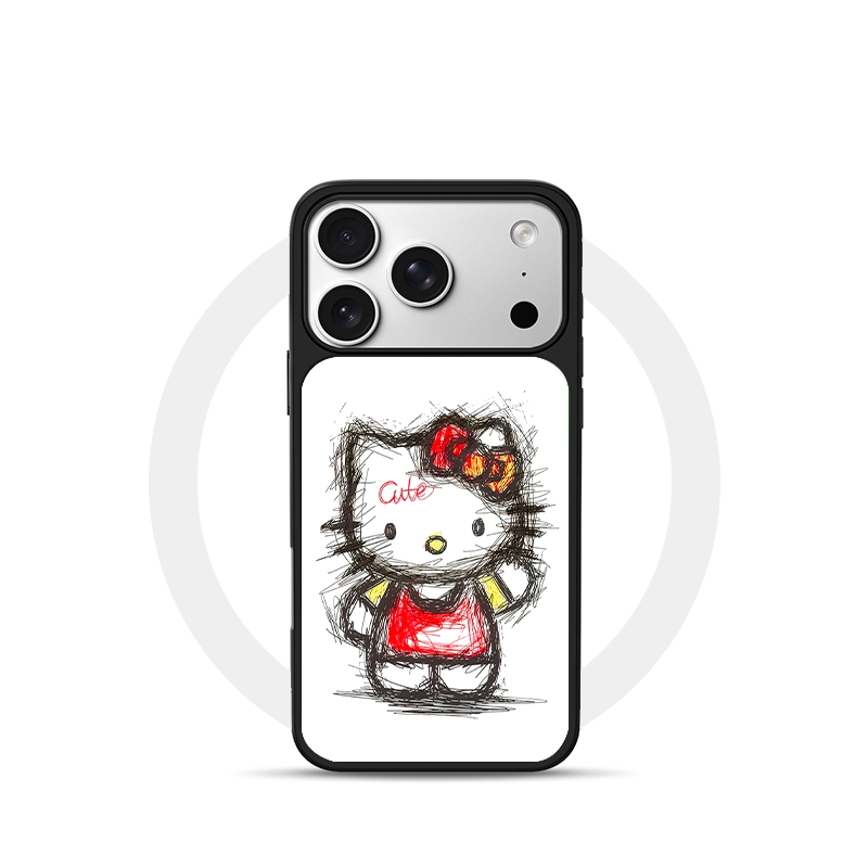 手绘线条KT猫适用苹果18promax磁吸手机壳潮牌iPhone17promax新款亚克力软边16个性小米17不撞壳肤感玻璃黑边