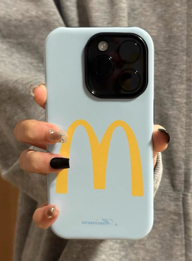 ins简约蓝色麦门原创适用苹果17Promax手机壳新款iPhone17Pro磁吸二合一不撞壳防摔高级简约菲林软壳M记17