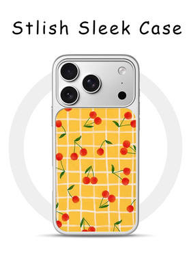 [Magsafe磁吸]可爱黄色格纹樱桃适用苹果17Promax电镀银手机壳16Promax小众高级感不撞壳电镀银亚克力软边