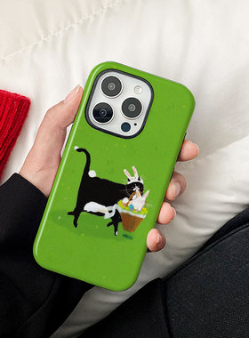 [Magsafe磁吸]绿色可爱黑猫兔子适用苹果17Promax菲林磁吸二合一手机壳16Promax潮牌超火插画新款动漫防摔ins