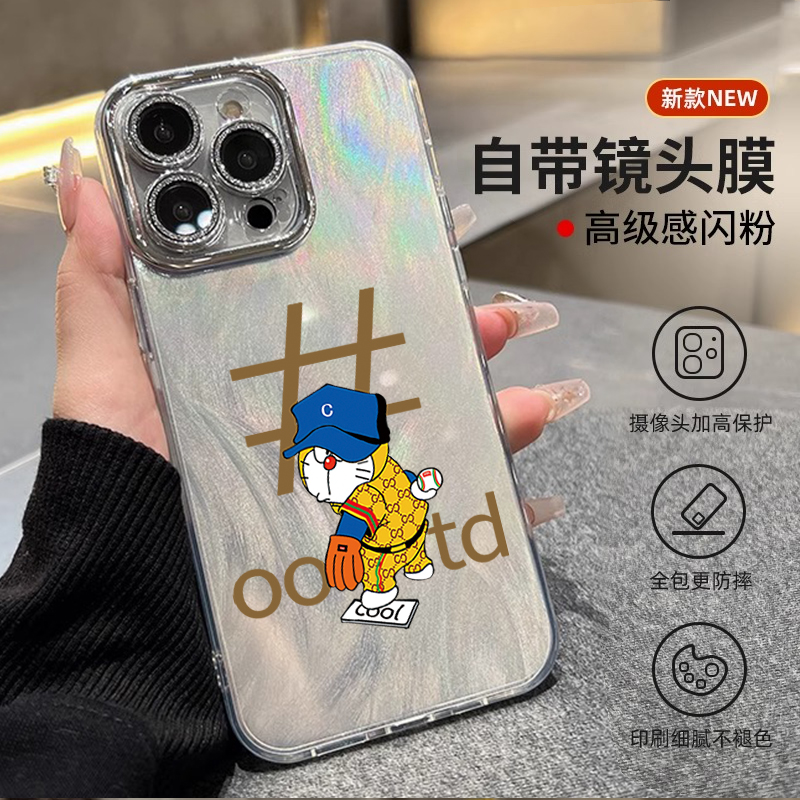 棕色字母猫适用苹果16Promax手机壳iPhone15高颜值13精孔羽纱12女款11轻奢自带镜头膜高级感小清新防摔全包