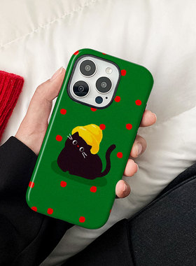 [Magsafe磁吸]可爱绿色波点黑猫适用苹果17Promax菲林磁吸二合一手机壳16Promax潮牌超火插画新款动漫防摔ins