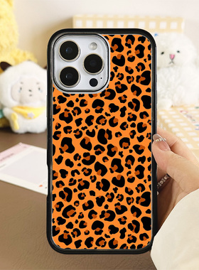 [Magsafe磁吸]新款艳丽橙色豹纹适用苹果17Promax手机壳16Promax小众15高级感14不撞壳黑边亚克力防摔小众17p