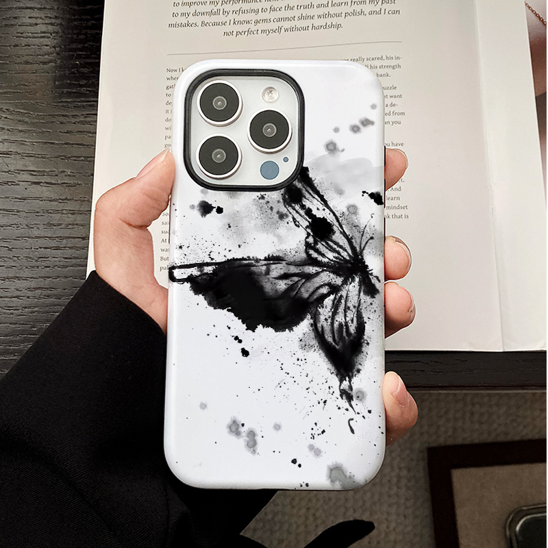 新中式晕染泼墨蝶适用苹果16Promax二合一手机壳15Promax潮牌iPhone14Pro小众13高级感11新款软壳xs菲林