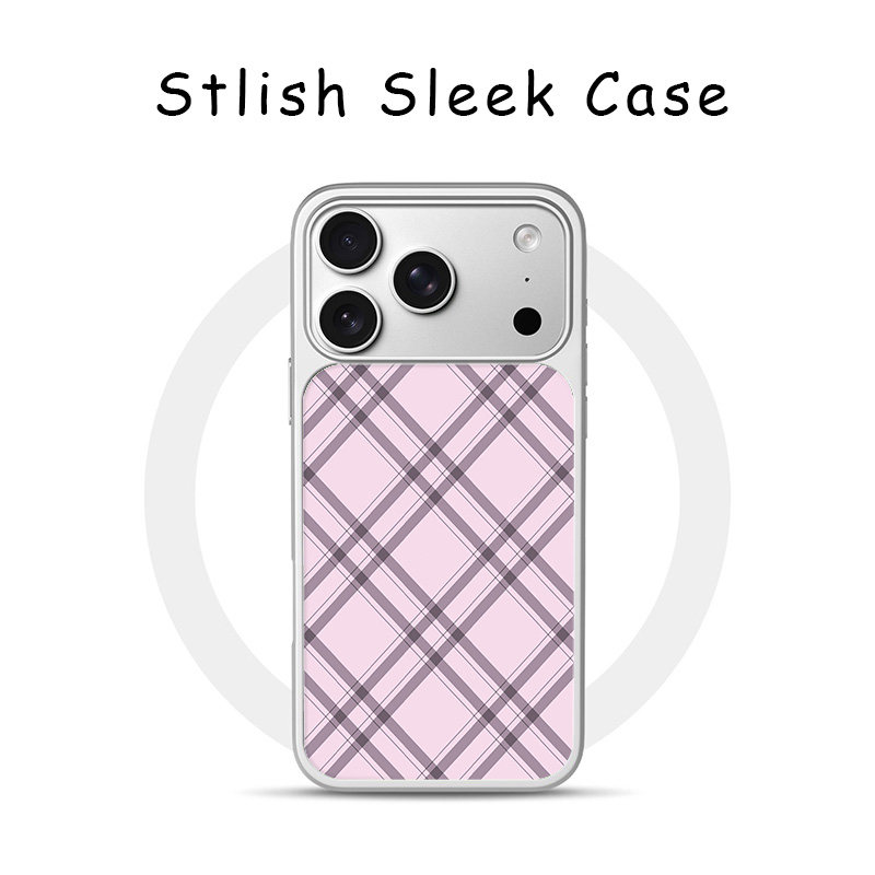 ins韩风韩系简约粉格子适用苹果17Promax手机壳16Promax小众高级感15不撞壳新款电镀亚克力软边肤感玻璃少女