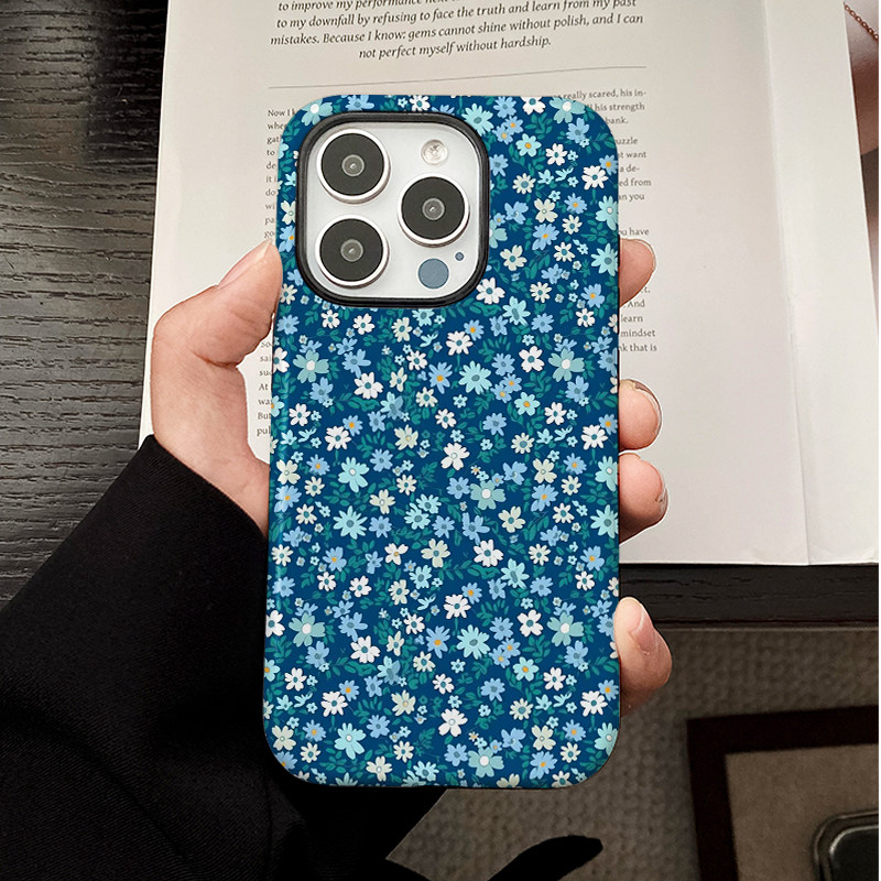 原创浪费蓝色小碎花适用苹果16Promax二合一手机壳15Promax潮牌iPhone14Pro小众13高级感11新款软壳xs菲林