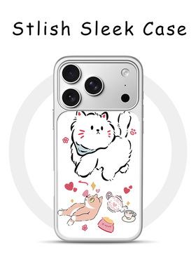 [Magsafe磁吸]可爱白色爱心猫咪适用苹果17Promax手机壳16Promax小众高级感电镀银亚克力15肤感玻璃新款软边1