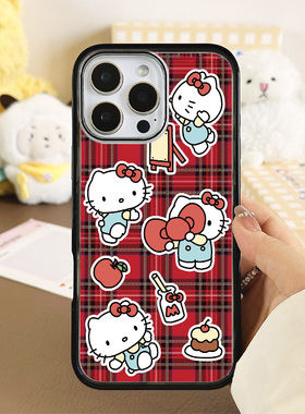 [Magsafe磁吸]新年好运红色条纹凯蒂欢乐猫咪适用苹果17Promax黑边手机壳16Promax小众高级感不撞壳亚克力151