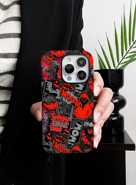 新款潮牌动漫红色适用苹果16Promax潮牌二合一手机壳15Promax小众磨砂14小众高级感软壳xsmax防摔78plus