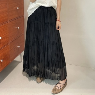 2026春款法式复古纯色刺绣网纱半身裙女松紧腰显瘦蛋糕裙氛围感潮