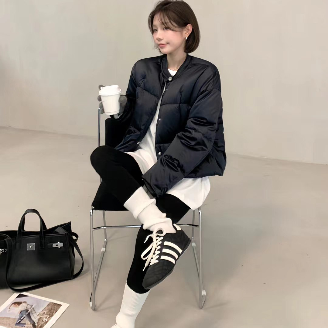 欧洲站2025冬装新款短款羽绒服女棒球领面包服加厚保暖小个子外套