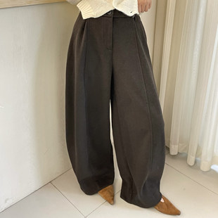 欧洲站2025冬季新款欧货潮高腰显瘦羊毛呢阔腿裤女秋冬休闲西装裤