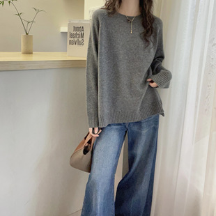 女秋冬慵懒风软糯毛衣 欧货圆领羊绒羊毛针织衫 欧洲站2025冬装 新款