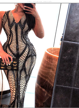 Sexy V-Neck Sleeveless Bodycon Maxi Club Dress For Woman