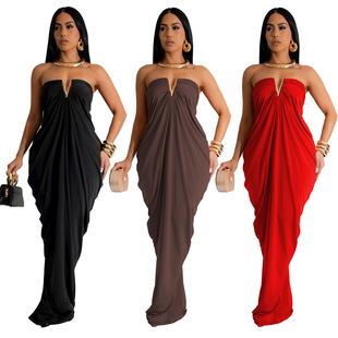 Summer Strapless Slim Dress Woman Sexy Long Party Dresses