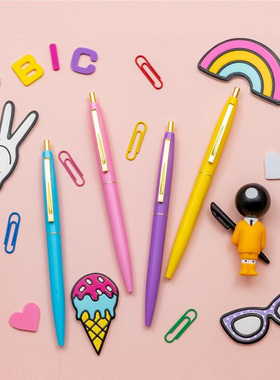 BIC日本限定版经典彩杆圆珠笔金色笔夹CLIC GOLD 黑色芯 0.7MM