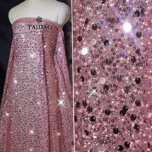 烫金粉底满绣珠片钉珠蕾丝G2粉色婚纱鱼尾服演出服blingbling面料