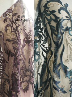 宫廷风墨绿色金线刺绣蕾丝c2紫色汉服古装衣裙辅料设计师绣花布料