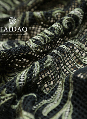 台岛绿色水溶刺绣欧式蕾丝面料布料L334女服装布料网纱蕾丝