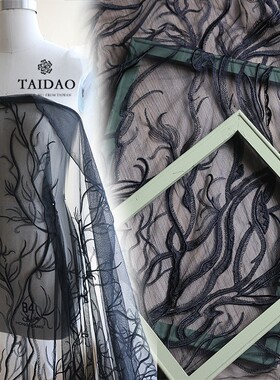 台岛出口黑色柔软轻透刺绣蕾丝海草图型z2可亲肤婚纱礼服面料