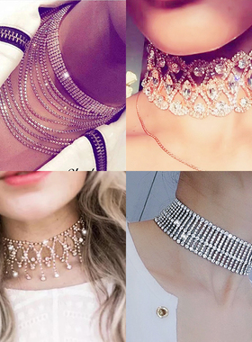 欧美ins奢华choker嘻哈短款闪钻