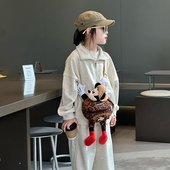 豹纹时尚 米奇斜跨包秋冬新款 毛绒玩偶包男女童出游潮包宝宝配饰包