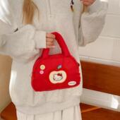 HelloKitty新年红色苹果包手提包可爱卡通斜挎包少女心布艺拜年包