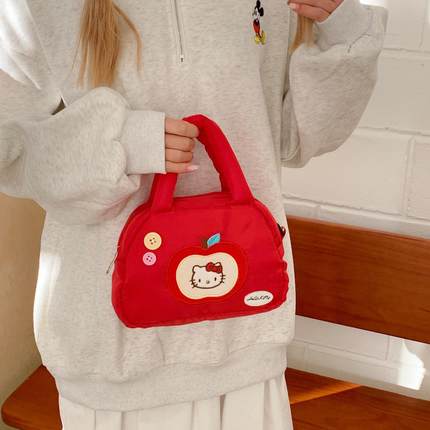 HelloKitty新年红色苹果包手提包可爱卡通斜挎包少女心布艺拜年包