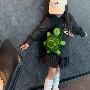 女童包包洋气女孩单肩斜跨手工包毛线编织可爱卡通乌龟成品包包潮