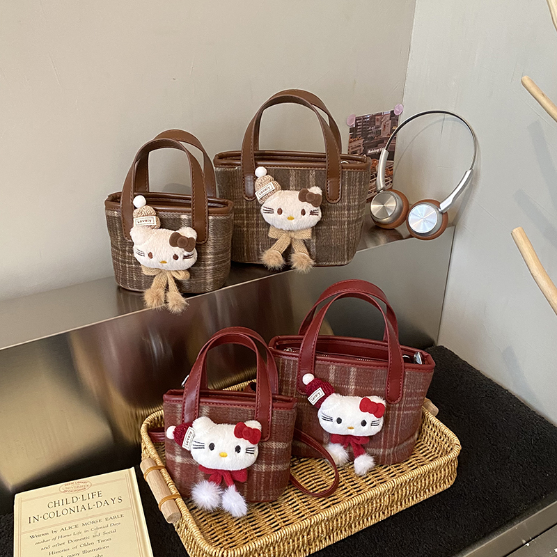 手提包女毛绒公仔装饰迷你托特包