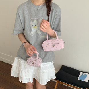 女童碎花高颜值洋气手提蝴蝶结爱心零钱包少女心精致保龄球小挎包