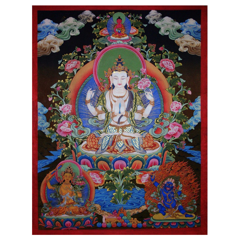 新款印花正品dmc棉线十字绣套件客厅禅意唐卡人物四臂观音