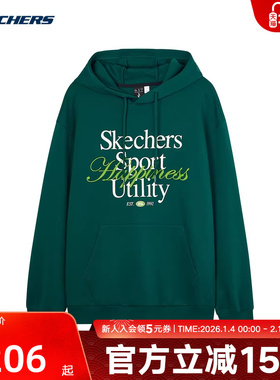 Skechers斯凯奇秋季男女同款字母套头连帽卫衣 L324U022/00XW