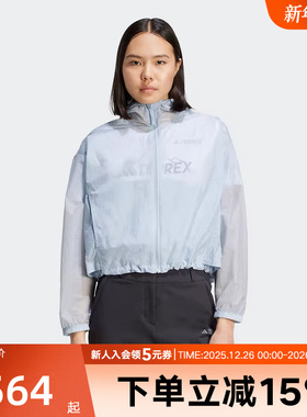 阿迪达斯25夏女梭织户外防泼防风透湿疏水运动连帽夹克外套JD5939