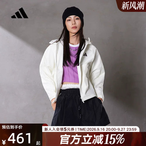 adidas阿迪达斯拒水保暖运动休闲连帽外套女软壳梭织夹克 KC0055